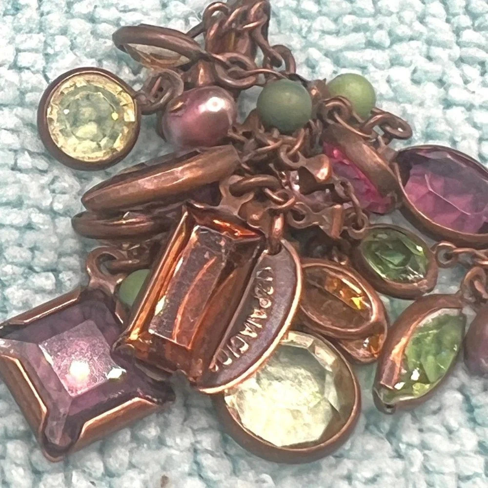 Liz Palacios SF Charm Bracelet Brass Bezel Set Crystals Multi Colored 7.5 READ